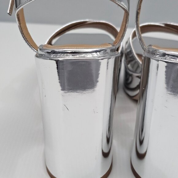 Aeyde Platform Block Heel Sandal Women EU 39 Metallic Silver Leather Ankle Strap - Picture 11 of 16